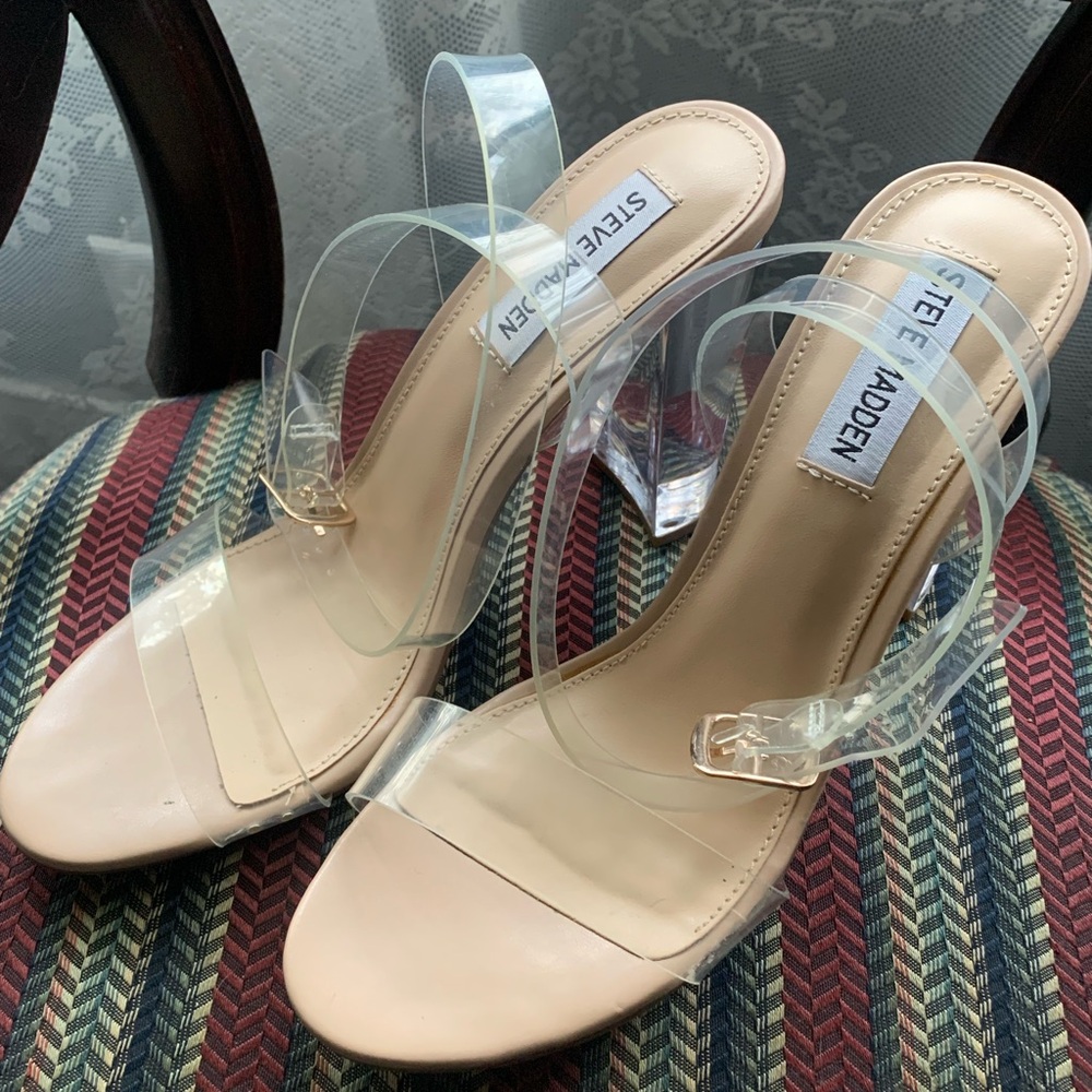 Steve Madden clear strap block heels, size 9